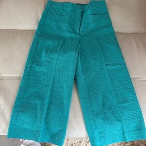 Trina Turk Teal Wide-Leg Textured Pants